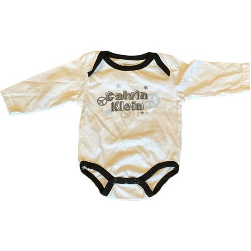 Calvin Klein Baby One Piece 0/3 Months White & Black Long Sleeve Cotton Blend